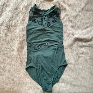 Bloch dark teal leotard with lace neckline